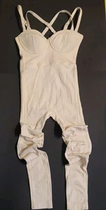 Adidas Ivy Park Icy Beyoncé Knit Catsuit Core Corset Bustier White Jumpsuit XS - Picture 1 of 19
