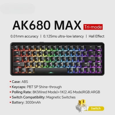 New AK680 MAX Mechanical Keyboard Switch 60% 8k/1K RGB Gaming Magnetic Keyboard - Image 1 of 4