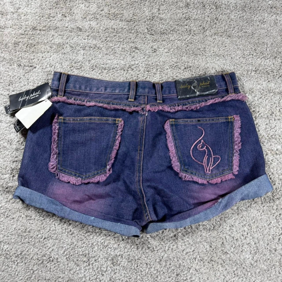Y2K 2000’s Baby Phat Embroidered Fringe Grunge Punk Skater Short Denim Shorts - Image 1 of 4