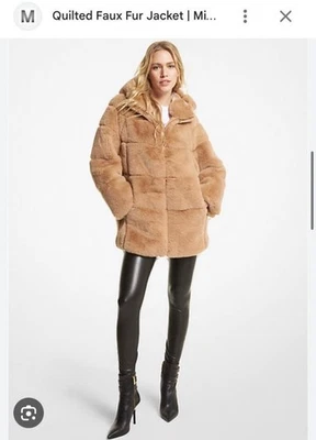 Abrigo Michael Kors Para Mujer Acolchado Imitación Talla Grande Camel Tostado Bolsillos con Cremallera Completa Foto 1 de 4