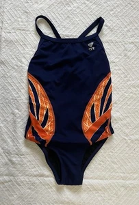 TYR One Piece Swimsuit USA Navy Orange Racerback Women’s 28 Small 4/6 - Picture 1 of 6