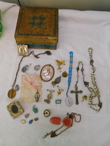 Religious Vintage LOT Mini Rosary Mother of Pearl Rosary Medals Pins Group of 25 - Picture 1 of 22