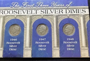The First Three Years of Roosevelt Silver Dimes 1946P, 1947D, 1948S Silver Dimes - Picture 1 of 15