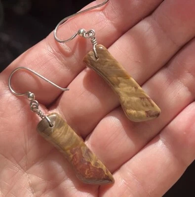 Pendientes de madera petrificada de plata esterlina hechos a mano artesanales estudio árbol joyería 925 Foto 1 de 4