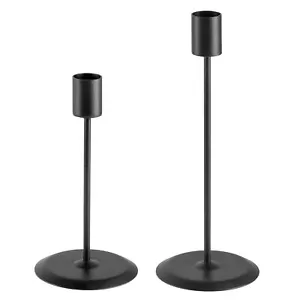 Matte Black Candle Holders Set Of 2 Decorative Candlestick Holders For Taper Can - Picture 1 of 9