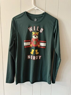 NHL Boys Large Minnesota Wild Hockey Long Sleeve Shirt Nordy Mascot Green F5 - Image 1 of 4
