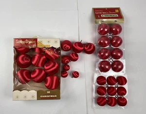 Lot Of 34 Red Satin Christmas Balls Some Pyramid Jumbo Large Medium & Small - Picture 1 of 8