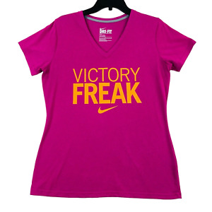 Nike T-Shirt Women’s Sz L Pink Slim Fit Victory Freak V-Neck Dri-Fit Running