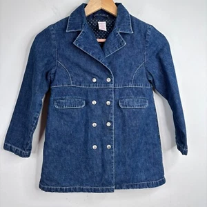Vintage Gymboree Denim Pea Coat 7 Bon Voyage Paris Kitty Preppy Chic Twee Church - Picture 1 of 10
