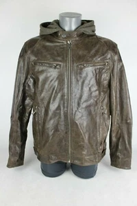 Gipsy Genuine Distressed Brown Leather Jacket Zip Out Sweatshirt Hood 3XL - Picture 1 of 12
