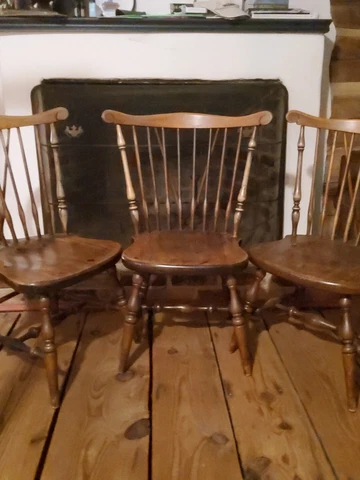 Ethan Allen Antiqued Pine Braceback Dining Chairs Set of 3 Ships Fast Cover