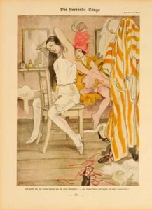 SIMPLICISSIMUS 1913 POR KAINER BAILARINES BACKSTAGE SOBRE LINO ORIGINAL - Imagen 1 de 1