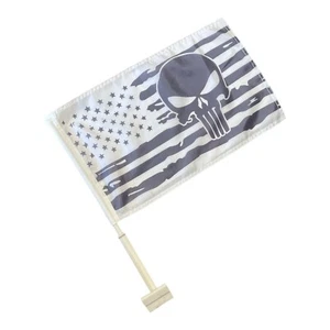 Car Window Clip on Flag USA Punisher Grey - Picture 1 of 1