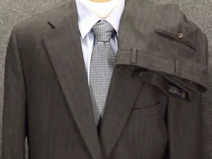Brooks Brothers Mens Suit 48R Gray Stripe 42x28 Pants 1818 Wool 2 Pieces 2 Btn - Picture 1 of 11