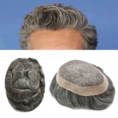 Тонкий моно мужской Toupee поли PU вокруг шиньоны черный коричневый 100% человеческих волос парики - Изображение 1 из 4