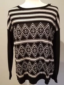 Suéter Caslon Mujer Mediano Pequeño MP Negro Marfil Cremallera Lateral Multi Patrón Nuevo - Imagen 1 de 12