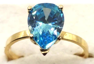 BEAUTIFUL SOLID 14K YELLOW GOLD PEARR SHAPE BLUE TOPAZ RING SIZE 6 - Picture 1 of 8