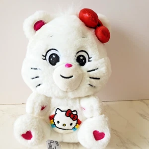 Hello Kitty Care Bears Plush Collab Cross-over Cheer Bear White Red Bow Whiskers - Picture 1 of 12