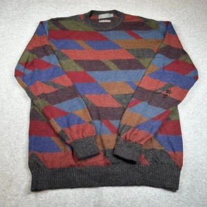 Talbots Sweater Mens M Alpaca Wool Pullover Geometric Red Orange Knit 90s NOTE - Picture 1 of 8