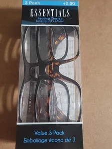 Foster Grant ESSENTIALS +2.00 3-Pack Reading Glasses Scratch Resistant SEALED - Picture 1 of 5
