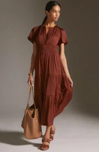 NWT Anthropologie Somerset Maxi Dress Satin Edition Size XXS Petite Brown - Picture 1 of 14