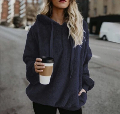 Mujeres Sudadera Esponjosa Sudadera con Capucha Oso de Peluche Jersey con Capucha Polar Pullover Cálido Top Foto 1 de 4