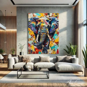 Elephant Canvas Wall Art Framed Colorful Abstract Print Street Art Pop Art Decor - Picture 1 of 10