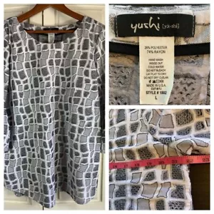 Top Yushi donna grande grigio astratto tessuto aperto Lagenlook arte artistica da indossare - Foto 1 di 9
