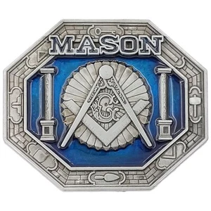 Mason Blue & Silver Metal Belt Buckle - Picture 1 of 2