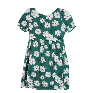 Roolee Kids Girls 11-12T Floral Print Dress Green Short Sleeve Summer Casual - Picture 1 of 17