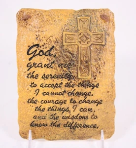 Cast Resin Stone Style Tablet 7x5 Serenity Prayer Change Wisdom Crucifix Plaque - Picture 1 of 12