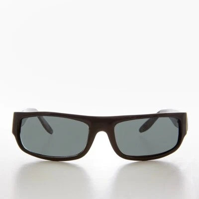 Black Wraparound Rectangular Vintage Sunglasses - Keane - Image 1 of 3