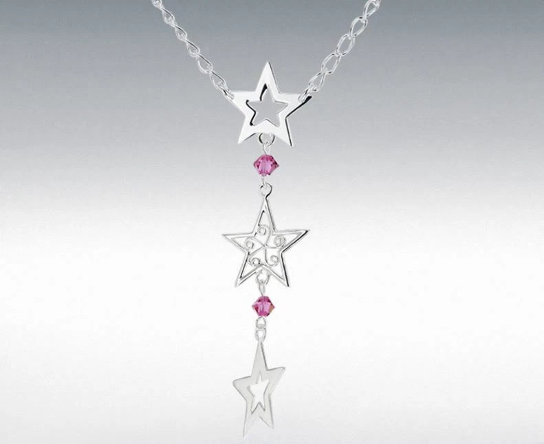 Argento Sterling 4MM Rosa Pietra E 15MM X 16MM 'Stella' -drop Trace-Chain - Immagine 1 di 1