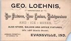 Refroidisseurs glacières Geo Loehnis années 1880 Evansville DANS carte de visite annonce
