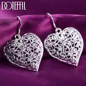 DOTEFFIL 925 Sterling Silver Hollow Heart Flower Earrings Women Gift Jewelry - Picture 1 of 6