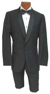 Herren Schwarz Smoking Sakko Ein Knopf mit Satin Schalkragen Revers Hochzeit Abschlussball Freimaurer - Bild 1 von 2