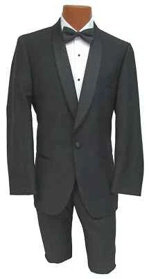 Men's Black Tuxedo Jacket One Button with Satin Shawl Lapels Wedding Prom Mason - Image 1 of 2