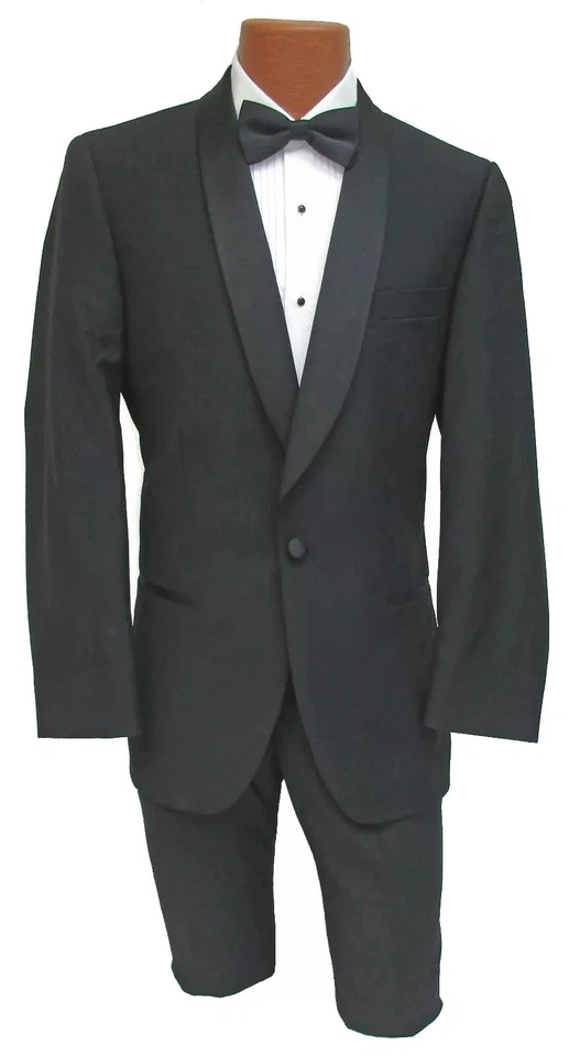 Men's Black Tuxedo Jacket One Button with Satin Shawl Lapels Wedding Prom Mason - Image 1 of 2