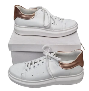 SOLEA Maravillosas Damas Planas Blancas Con Cordones Zapatillas Deportivas EU 41 UK 8 - Imagen 1 de 8