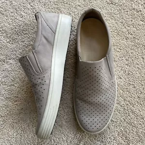 ECCO Leather Womens Slip On Perforated Sneakers US SZ 11 Beige Tan Comfort Shoes - Picture 1 of 6