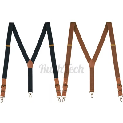Mens Suspenders Leather Adjustable Elastic Y-Shaped Braces Hooks Pants Brace - Image 1 of 4