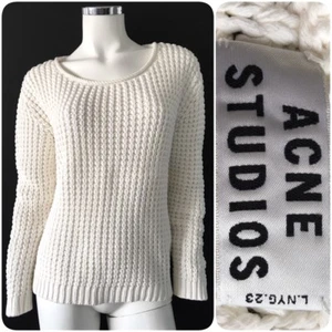 ACNE STUDIOS Sweater 100% Cotton Casual White Long Sleeve Crew Neck Size L - Picture 1 of 12