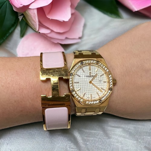 HERMÈS Bracciale Hermes Click Clac H Oro Rosa Confetto (Vendita al dettaglio $740) GM