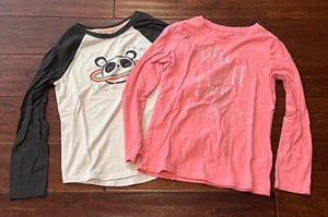 Lot Of 2 Cat & Jack Pink White Black Girls 6 Panda Bear Plie Ballet L/S T Shirts - Picture 1 of 13