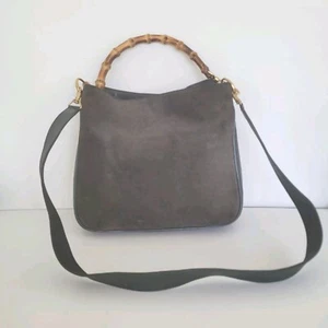 GUCCI Vintage Bamboo Green Shoulder Bag Handbag Leather Medium Purse 2 Way Retro - Picture 1 of 13