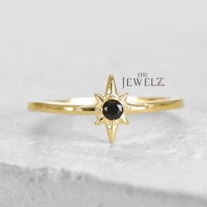 Anillo Apilable Estrella del Norte Diamante Negro Oro 14K 0.10 CT - Para Regalos de Navidad - Imagen 1 de 5