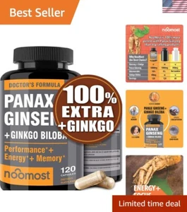 Natural Energy & Mood Support Capsules: Ginseng + Ginkgo Biloba Blend, 120 Count - Picture 1 of 7