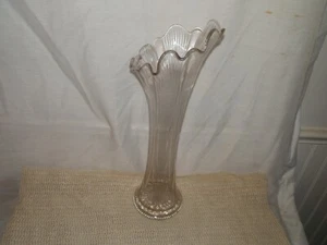 Vintage, Depression Glass, Clear, Swung, Ribbed, Ruffled Rim, Trumpet, Vase - Picture 1 of 5