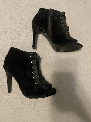 Velvet Laced Up Black Boot Heels - Image 1 of 3