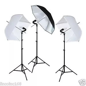 Lincostore 600 Watt Photo Studio Umbrella Continuous Triple Lighting Kit - Picture 1 of 10